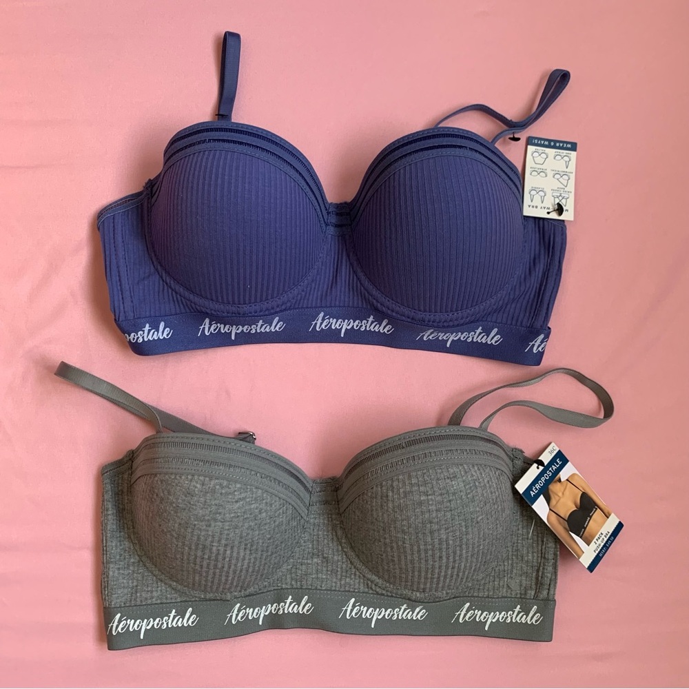 Set of 2 Aeropostale Women's Padded Strapless Convertible Bra - Blue & Gray